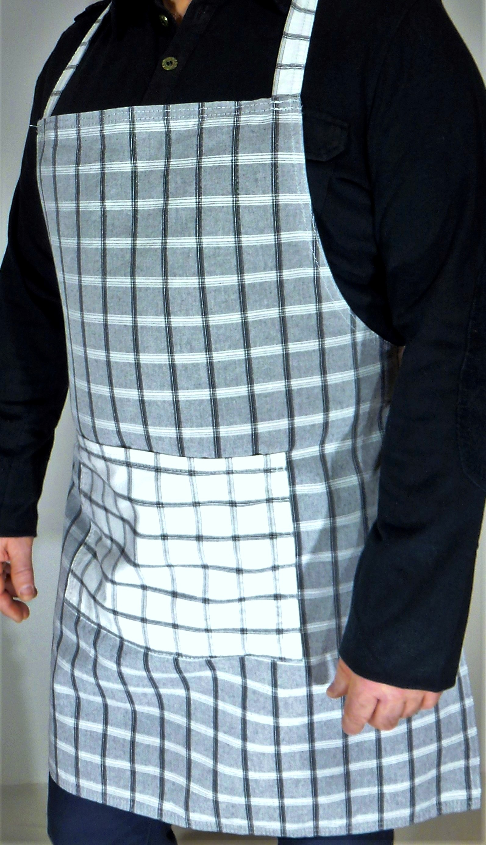 Zástěra pro muže šedá kostka