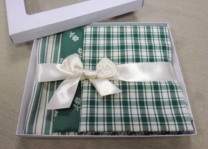 Utěrka na nádobí, zelený pruh a kostička, bavlněná