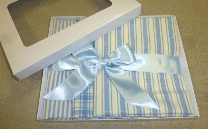 Utěrka na nádobí, světle modrý proužek a kostička bavlněná