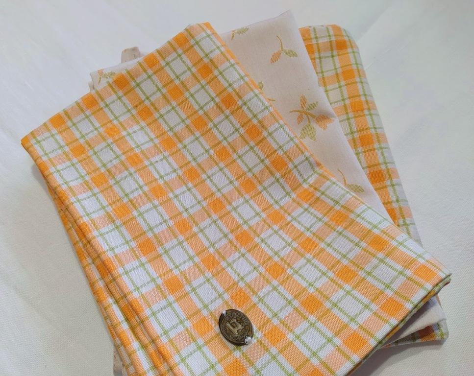 Utěrka na nádobí, oranžová kytička a kostička, bavlněná