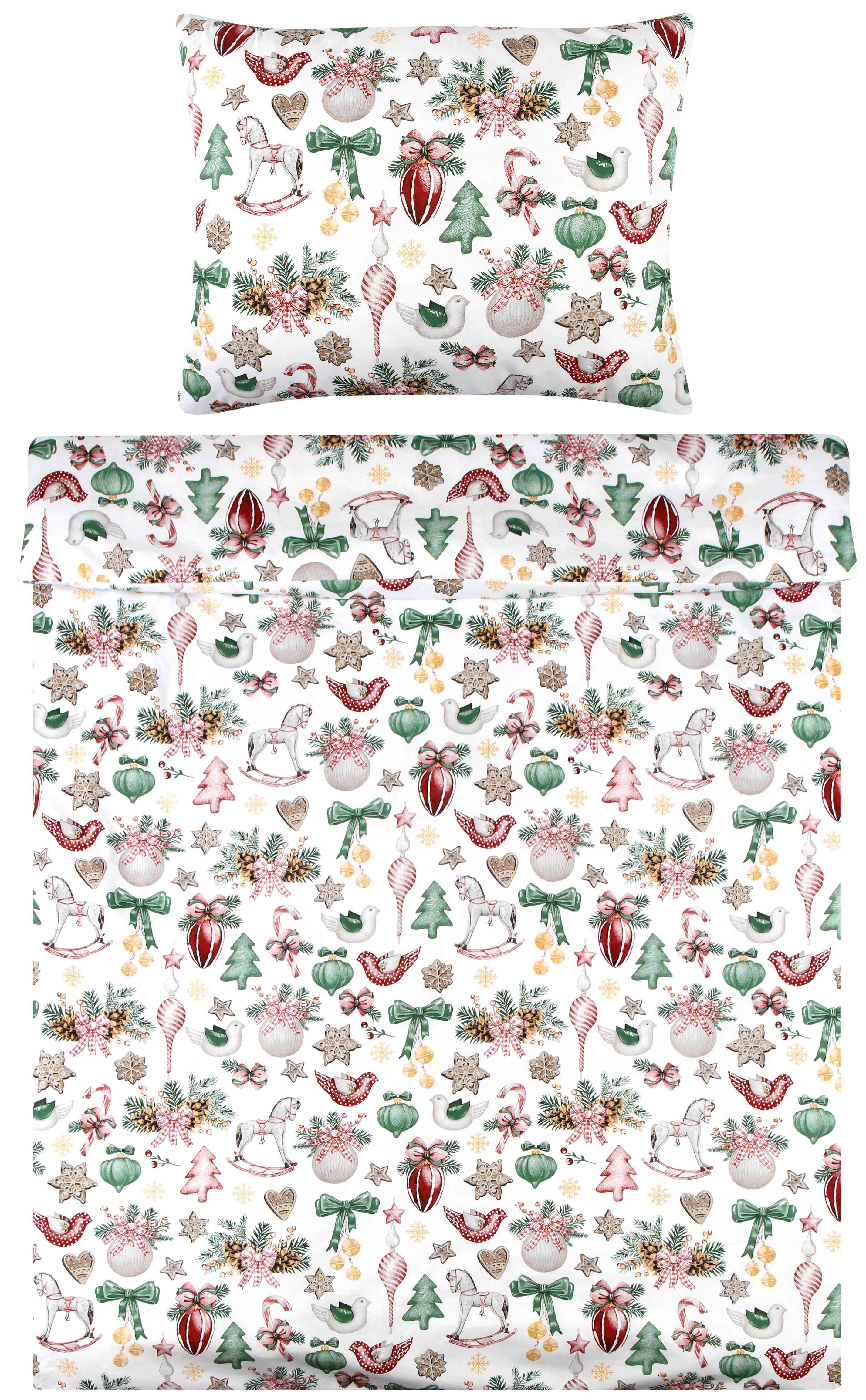 Povlečení vánoční bavlněné Retro Vánoce bílé