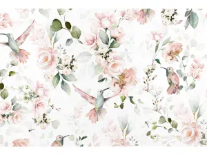 Plátno bavlněné Kolibříci na růži