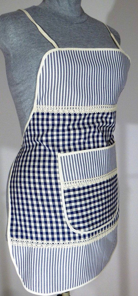 Zástěra pro ženy modrá kostka s proužkem