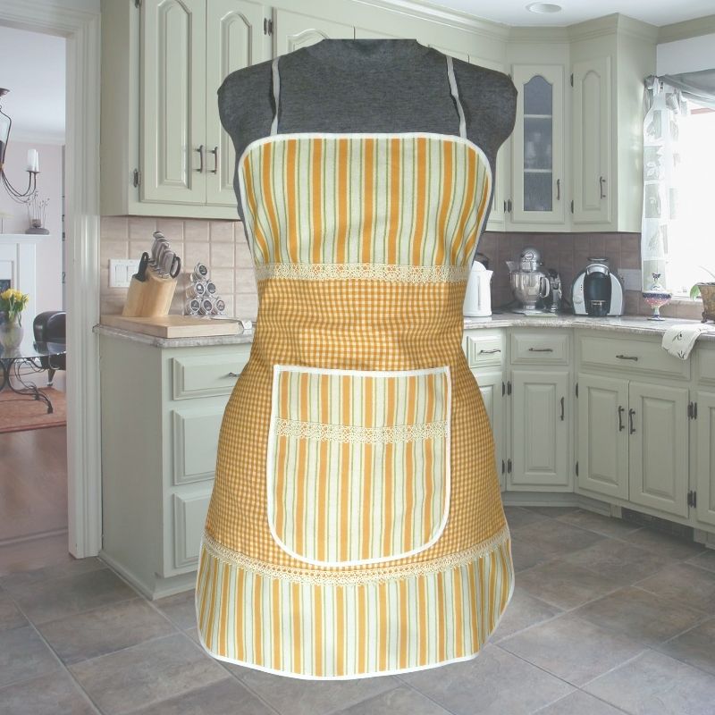 Zástěra pro ženy oranžová kostička s proužkem