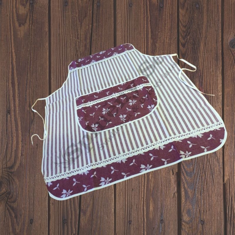 Zástěra pro ženy vínový proužek s kytičkou