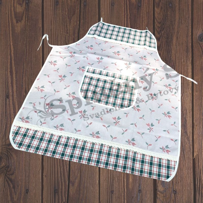 Zástěra pro ženy zelenočervená kytička a kostka