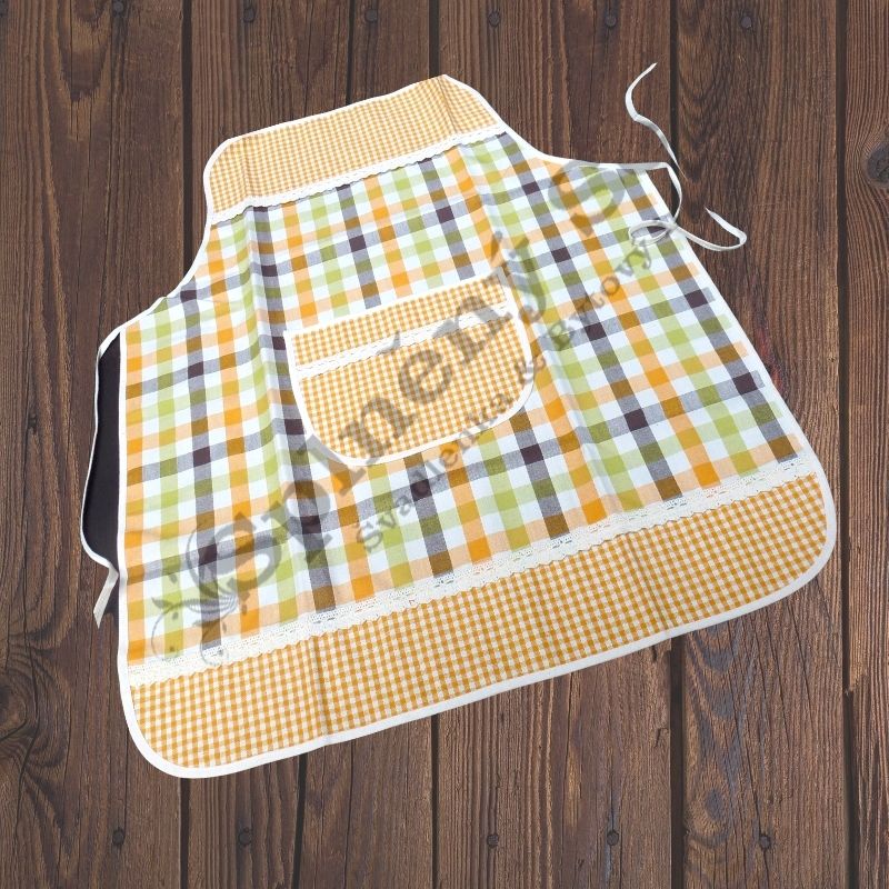 Zástěra pro ženy zelenooranžová kostka s kostičkou