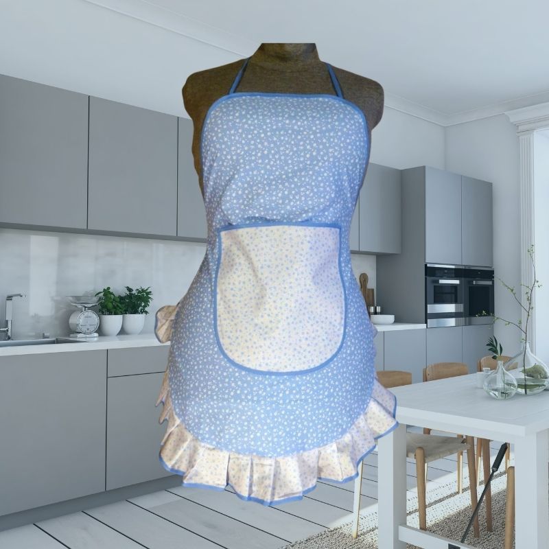 Zástěra Retro světle modrá s bílou kytičkou