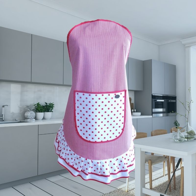 Zástěra Retro červený proužek s puntíkem