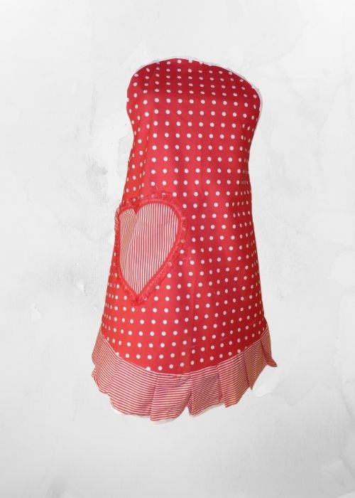 Zástěra Retro červená s proužkem