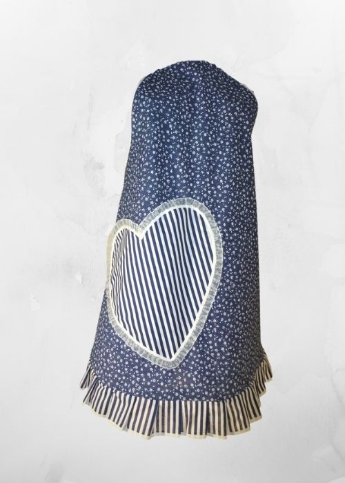 Zástěra Retro tmavě modrá s bílou kytičkou