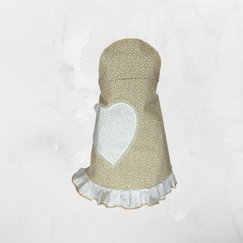 Zástěra Retro béžová s bílou kytičkou