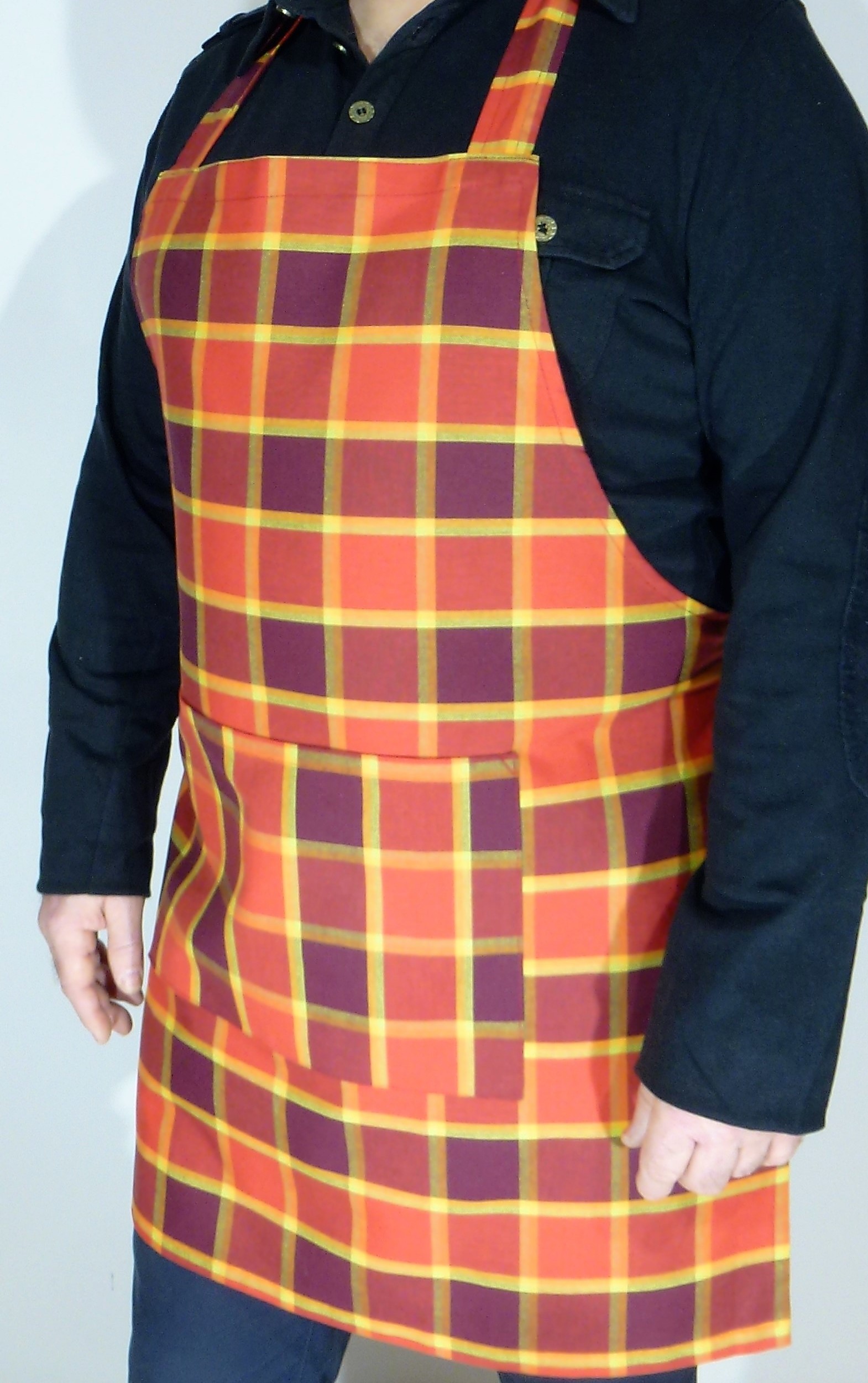 Zástěra pro muže oranžovo vínová kostka