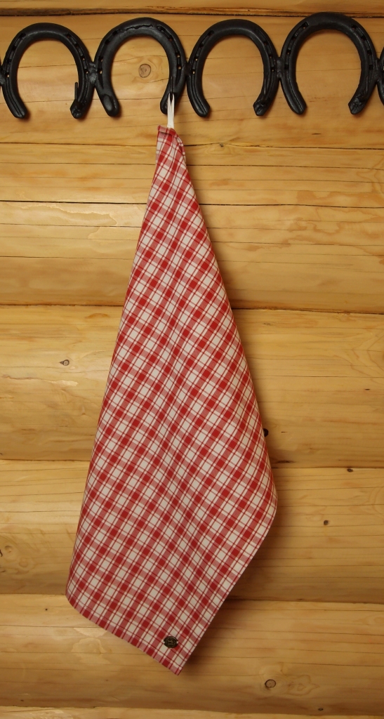 Utěrka na nádobí, bavlněná, červená kostka.