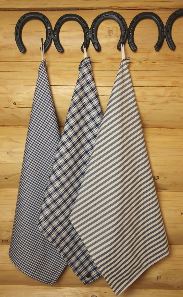 Utěrka na nádobí, modrá kostička. proužek, bavlněná 