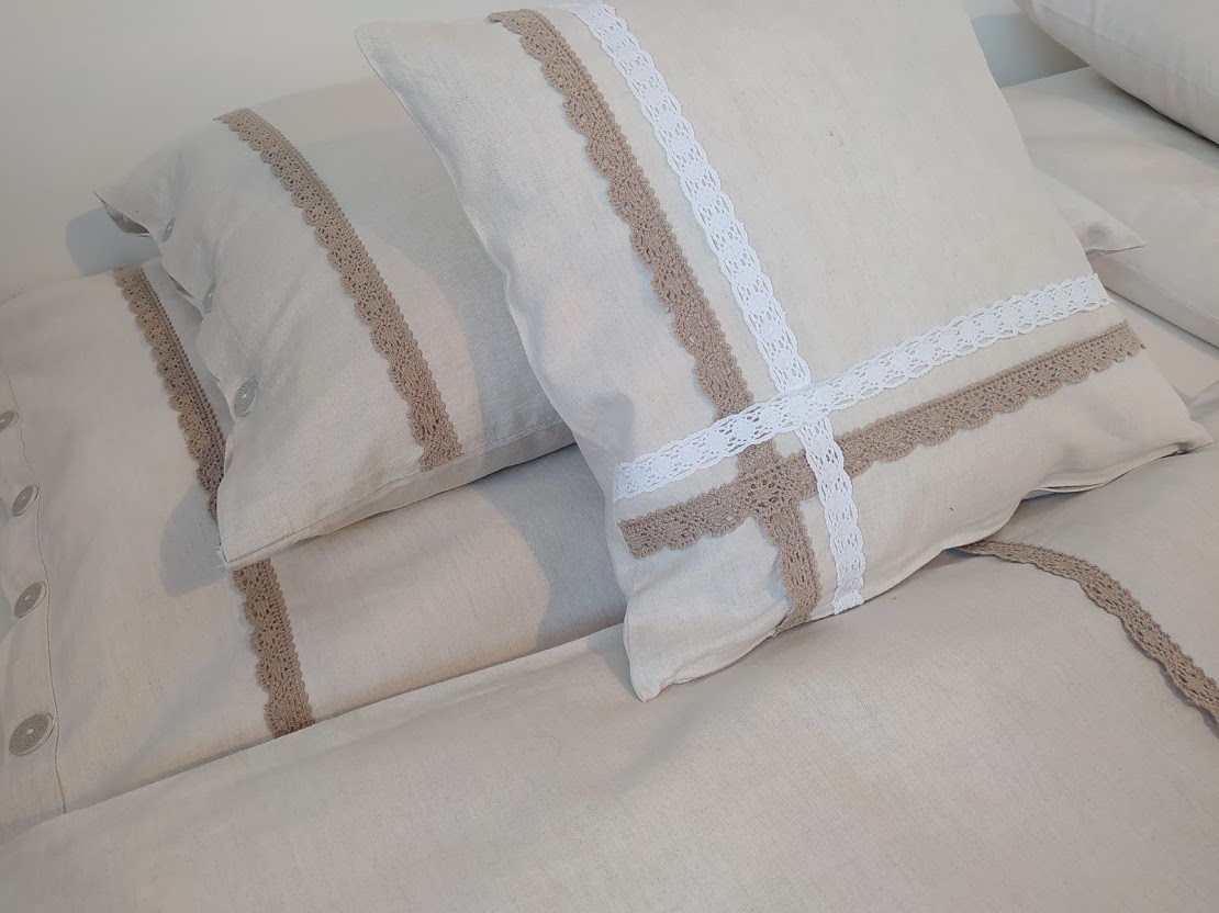 Povlečení lněné přírodní režné s krajkou 