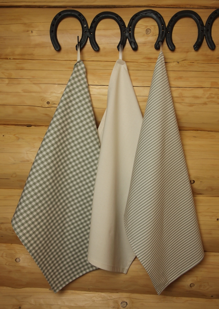 Utěrka na nádobí, béžová kostka. proužek a režná, bavlněná 