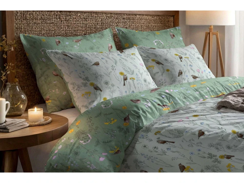 Povlečení bavlněné Ptáčci na zelené Duo