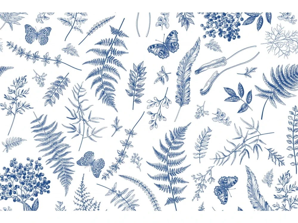 Povlečení bavlněné Motýl a kapradí modré