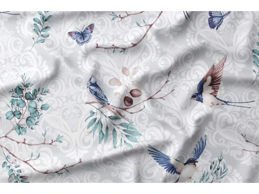 Povlečení bavlněné Modří ptáčci na šedé