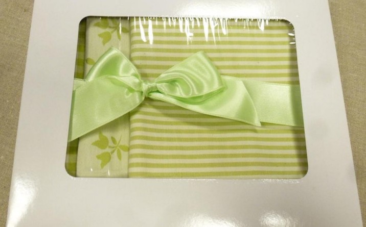 Utěrka na nádobí, zelenkavá kytička, pruh a kostička, bavlněná 