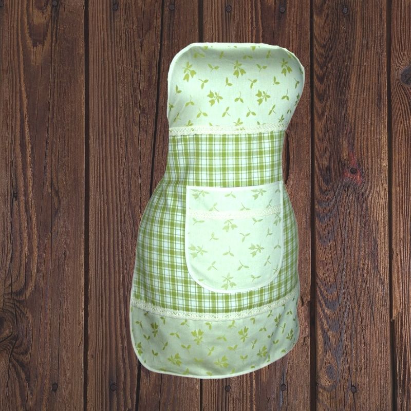 Zástěra pro ženy zelenkavá kostka s kytičkou