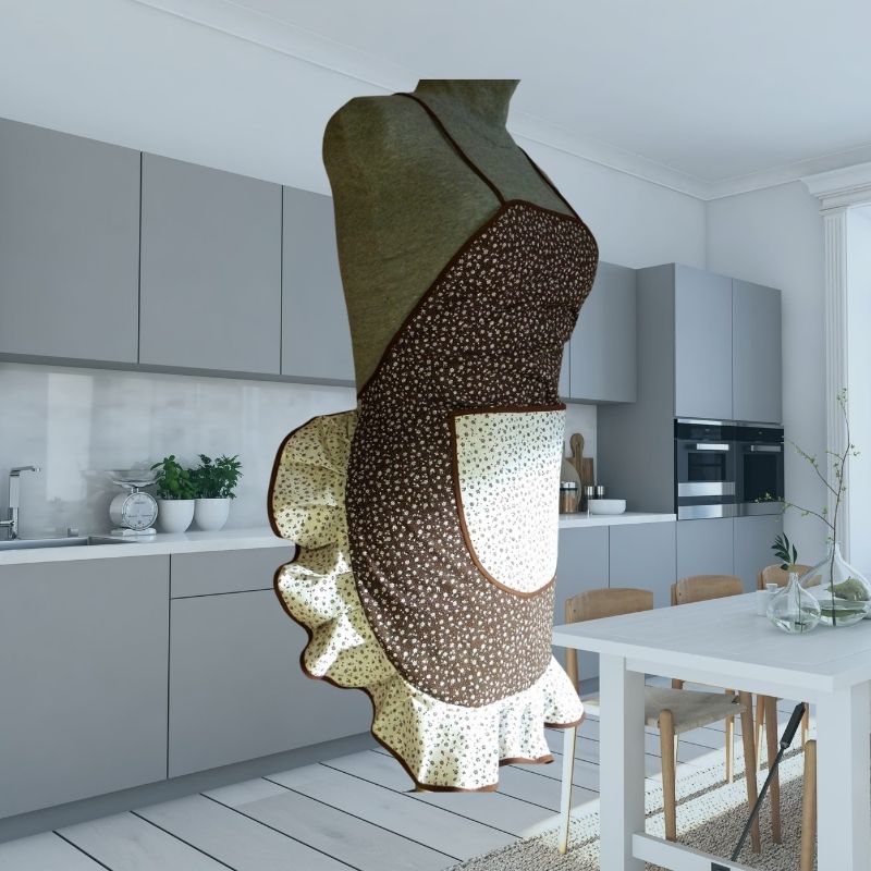 Zástěra Retro hnědá s bílou kytičkou