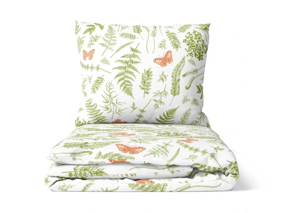 Povlečení bavlněné Motýl a kapradí zelené
