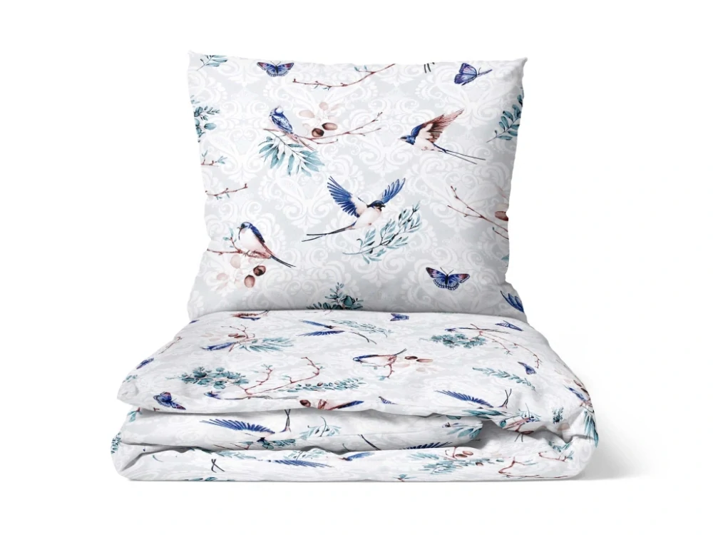 Povlečení bavlněné Modří ptáčci na šedé