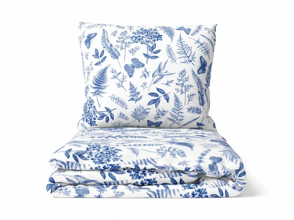 Povlečení bavlněné Motýl a kapradí modré