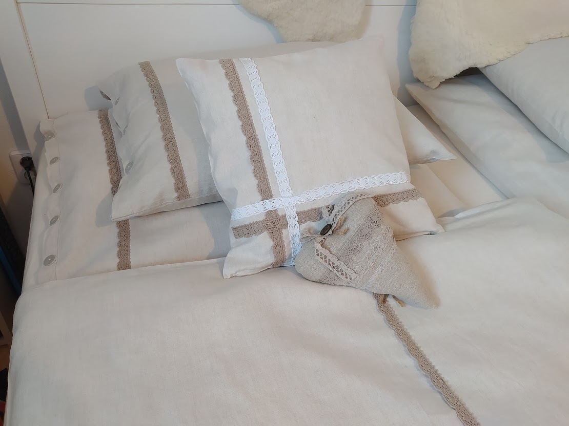 Povlečení lněné přírodní režné s krajkou 